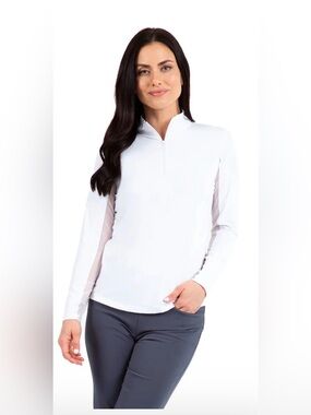 IBKUL‎ UPF 50 Size XL Womens Long Sleeve Mock Solid Sun Top White